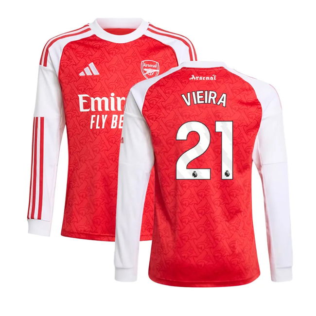2025-2026 Arsenal Long Sleeve Home Shirt (Kids) (Vieira 21) (Collec...