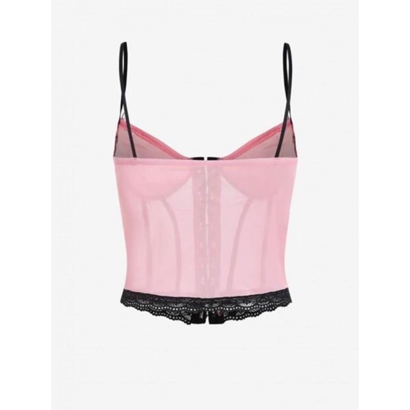 Corset-style Bustier Lace Trim Sheer Mesh Cami Top KZ7647