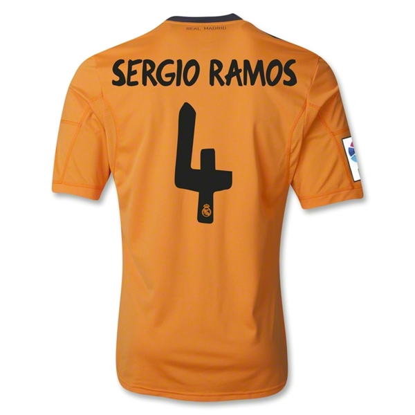Breathable 13-14 Real Madrid 4 SERGIO RAMOS Away Orange Soccer Jersey