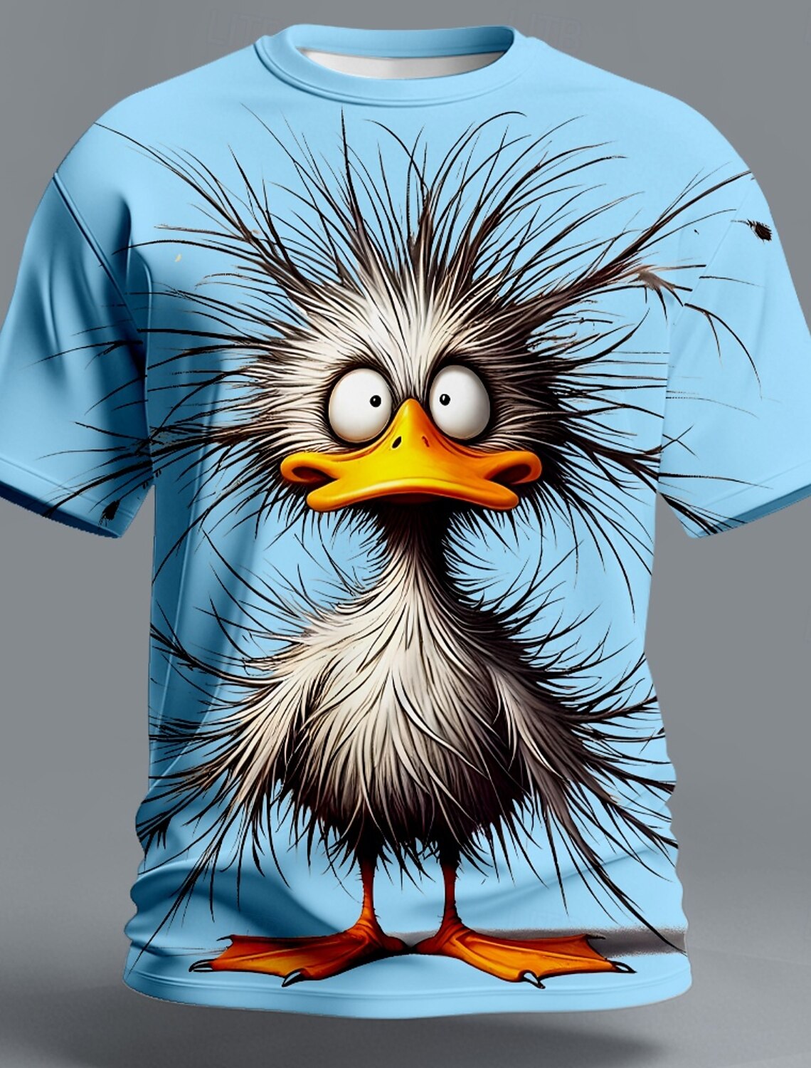 Mens Funny Crazy Duck T Shirt Big Eyes Messy Feathers Graphic Tees