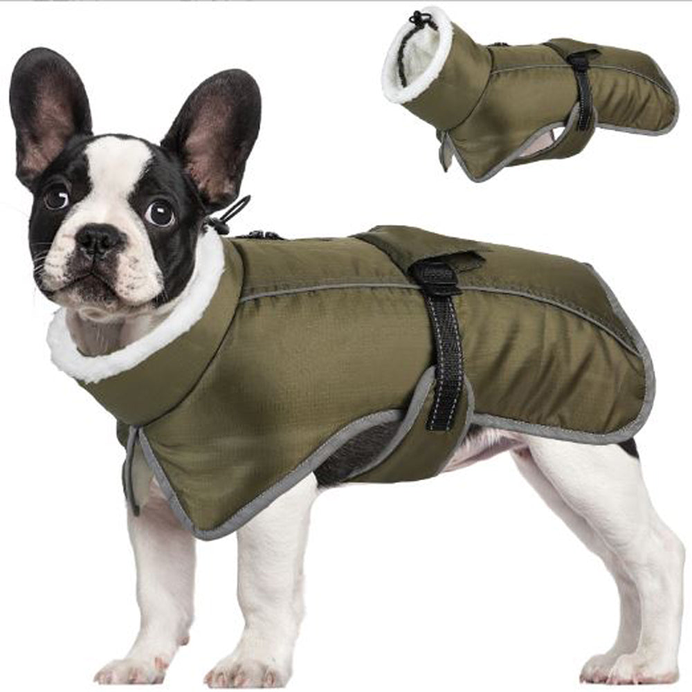 French Bulldog Reflective Coat with Adjustable Buckle and Fleece Turtleneck
