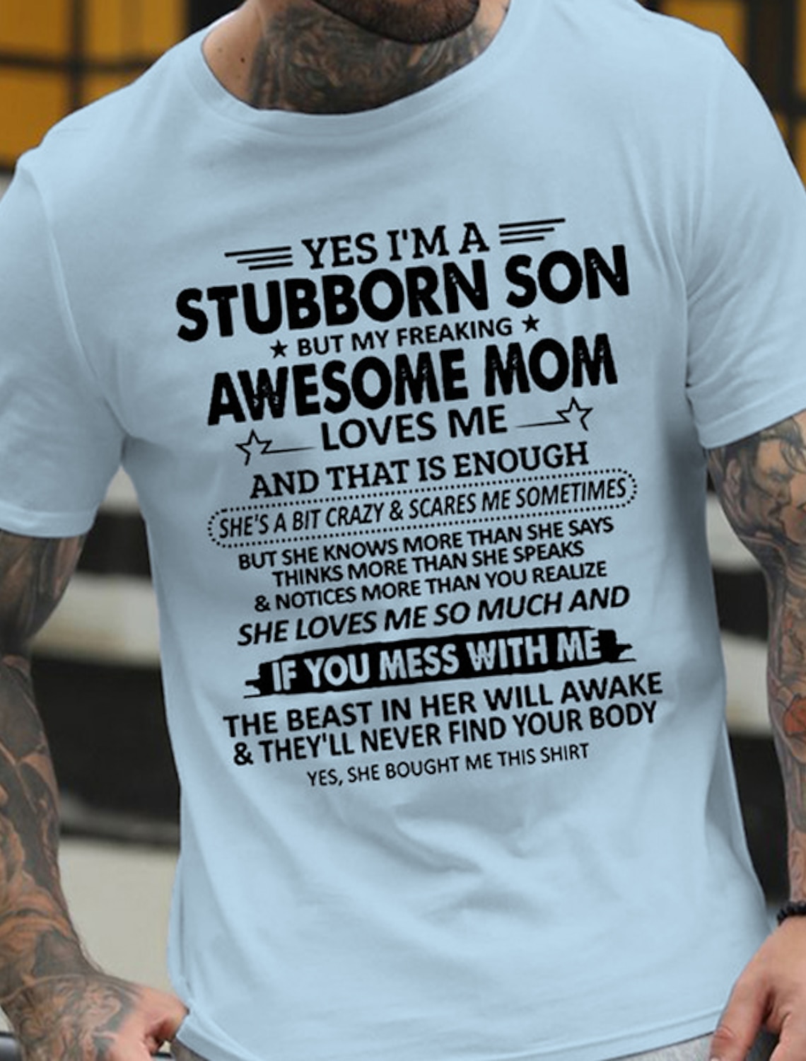 Stubborn Son & Protective Mom Men's Graphic T-Shirt - Awesome Mother's Love Family Gift