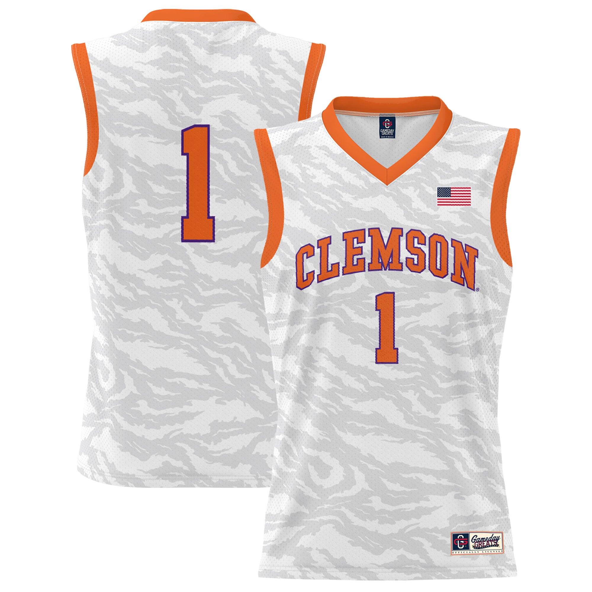 [NJP] Youth Clemson Tigers GameDay Greats Lightweight Tiger Print Basketball Jersey - White