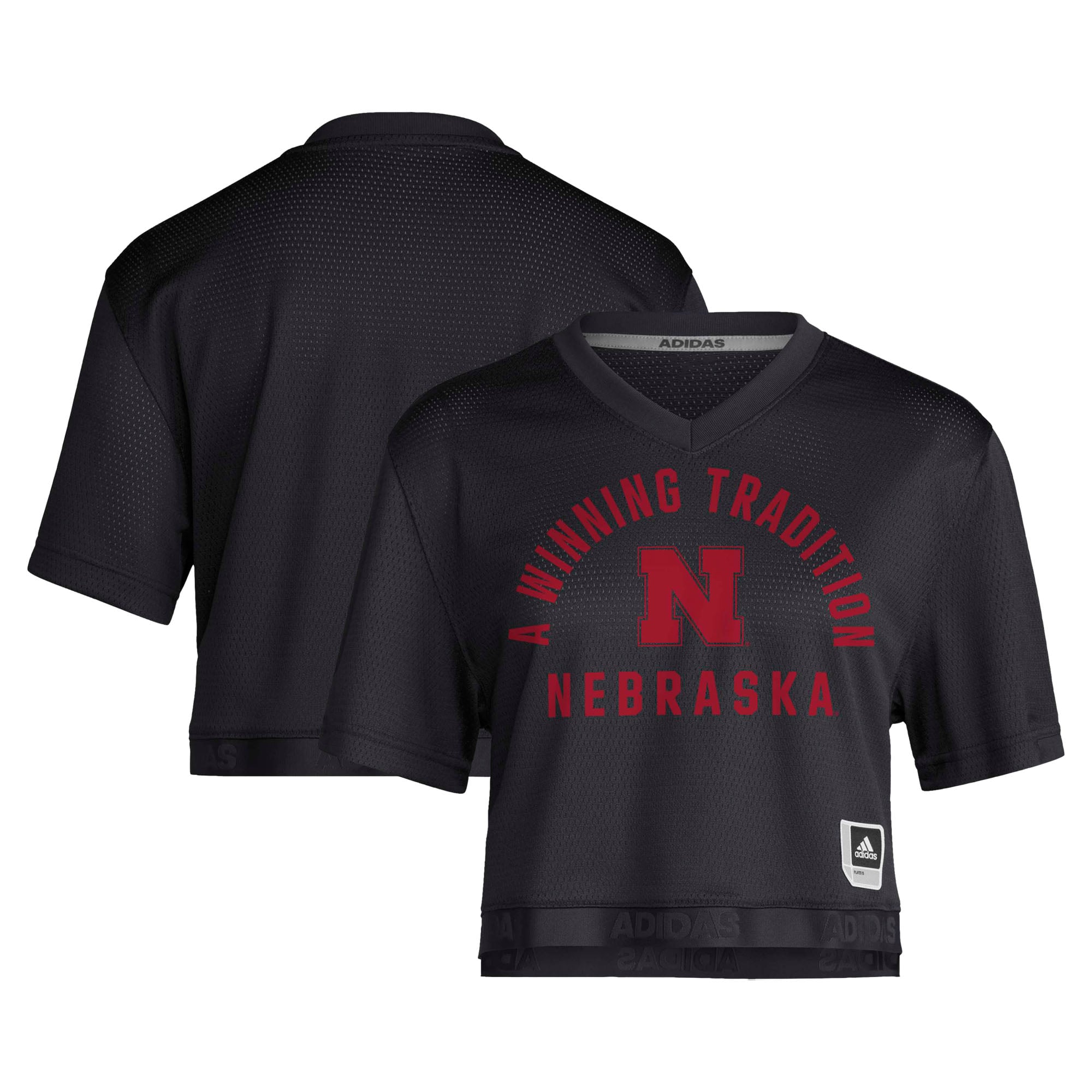 Women's Black Nebraska Huskers Strategy Cropped Football Jersey