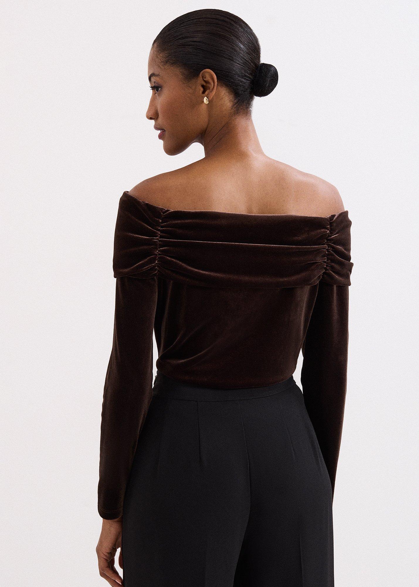 Orelia Brown Velvet Bardot Top
