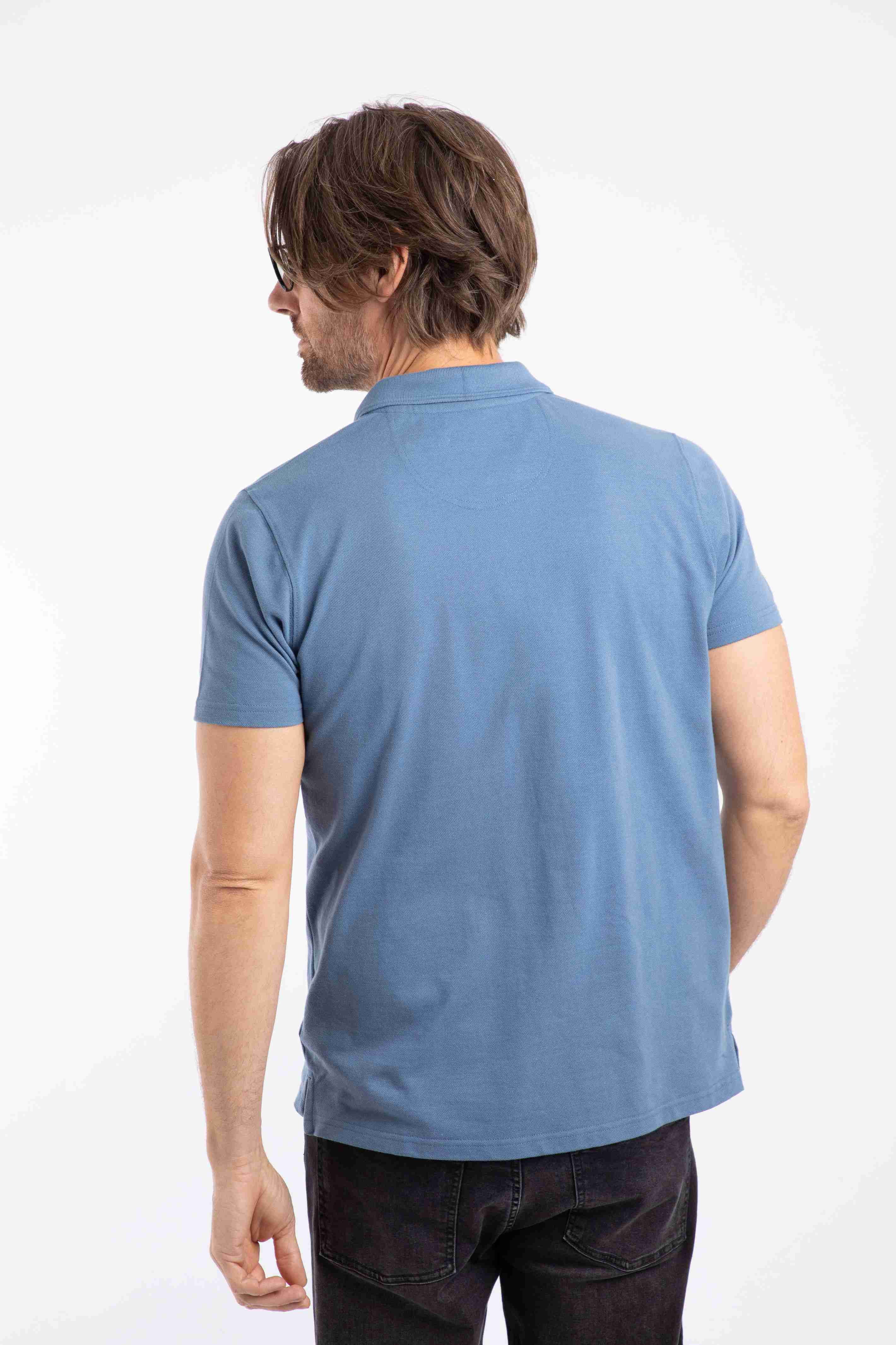 Miles Pique Polo Shirt Mid Blue