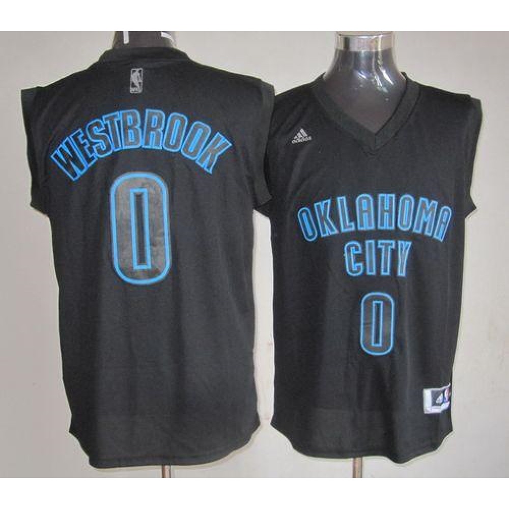 Thunder #0 Russell Westbrook Black on Black Stitched NBA Jersey