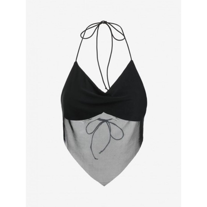 Mesh Overlay Halter Bandana Top NI0926