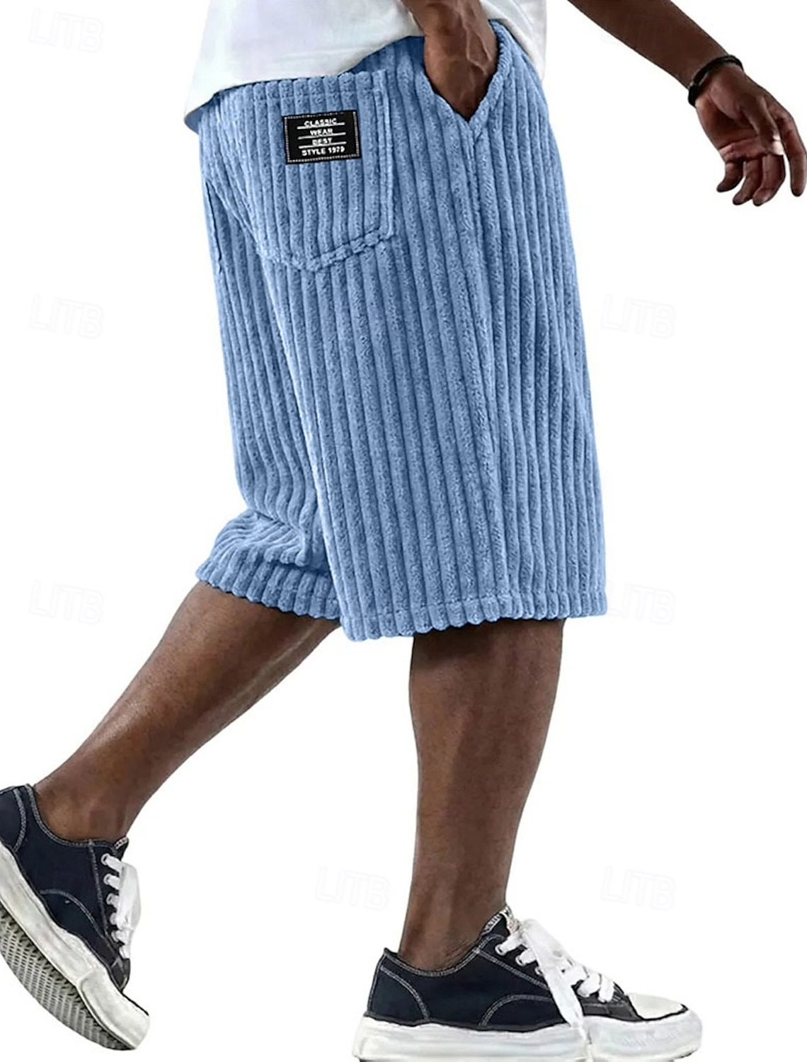Men's Shorts Casual Shorts Corduroy Shorts Pocket Elastic Waist Simple Plain Comfort Breathable Knee Length Casual Outdoor Vacation Vacation Fashion Black White Micro-elastic
