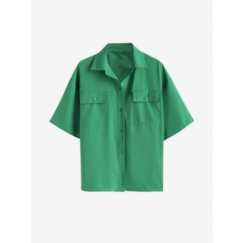 Drop Shoulder Pocket Loose Shirt JL6411