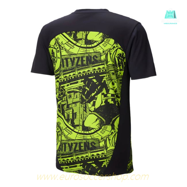 2024-2025 Man City Pre-Match Shirt (Yellow Glow) - Kids (Kun Aguero 10)