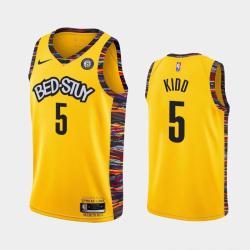Yellow Nike Brooklyn Nets #5 Nets Jersey - Mesh Fabric Game Day Wear