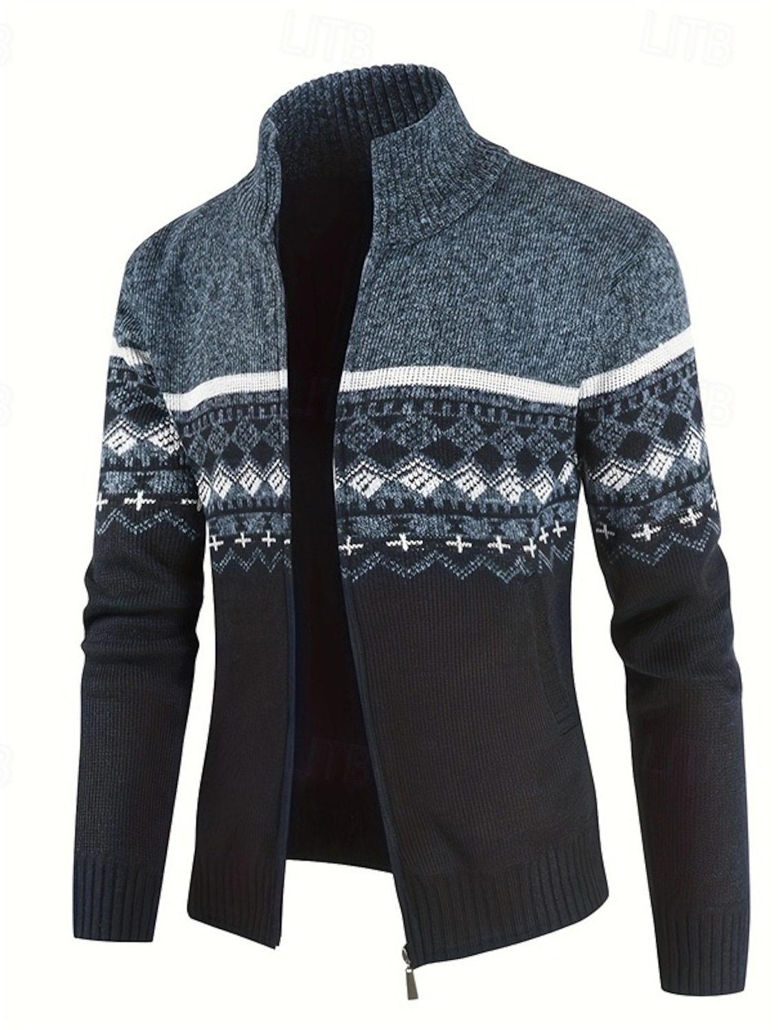 Men's Sweater Cardigan Zip Ribbed Knit Regular Tops Knitted Geometric