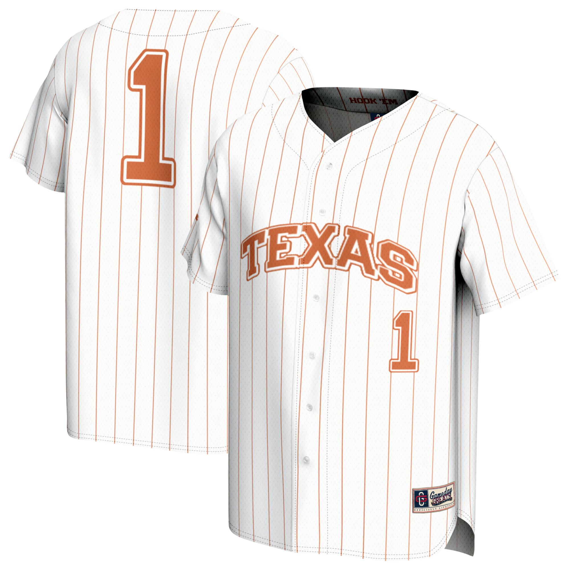 [NJP] Texas Longhorns GameDay Greats Lightweight Collegiate Baseball Fashion Jersey - White