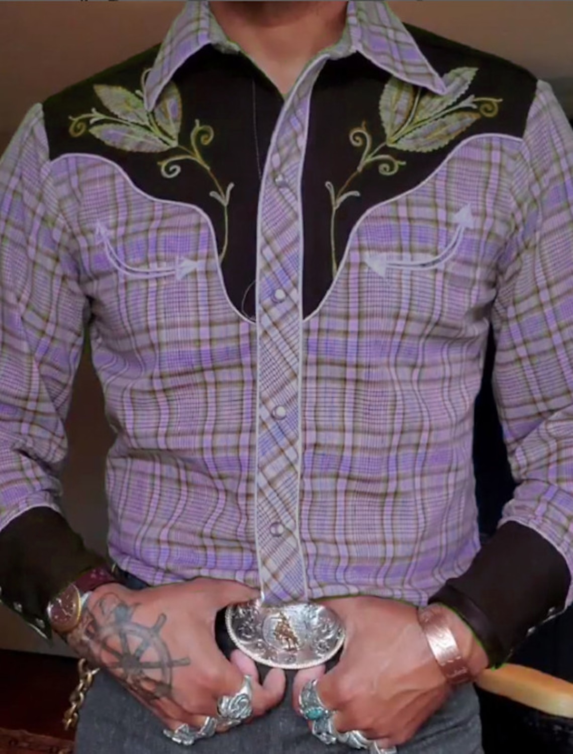 Men's Plaid Graphic Prints Shirt Western Cowboy Long Sleeve Fashion