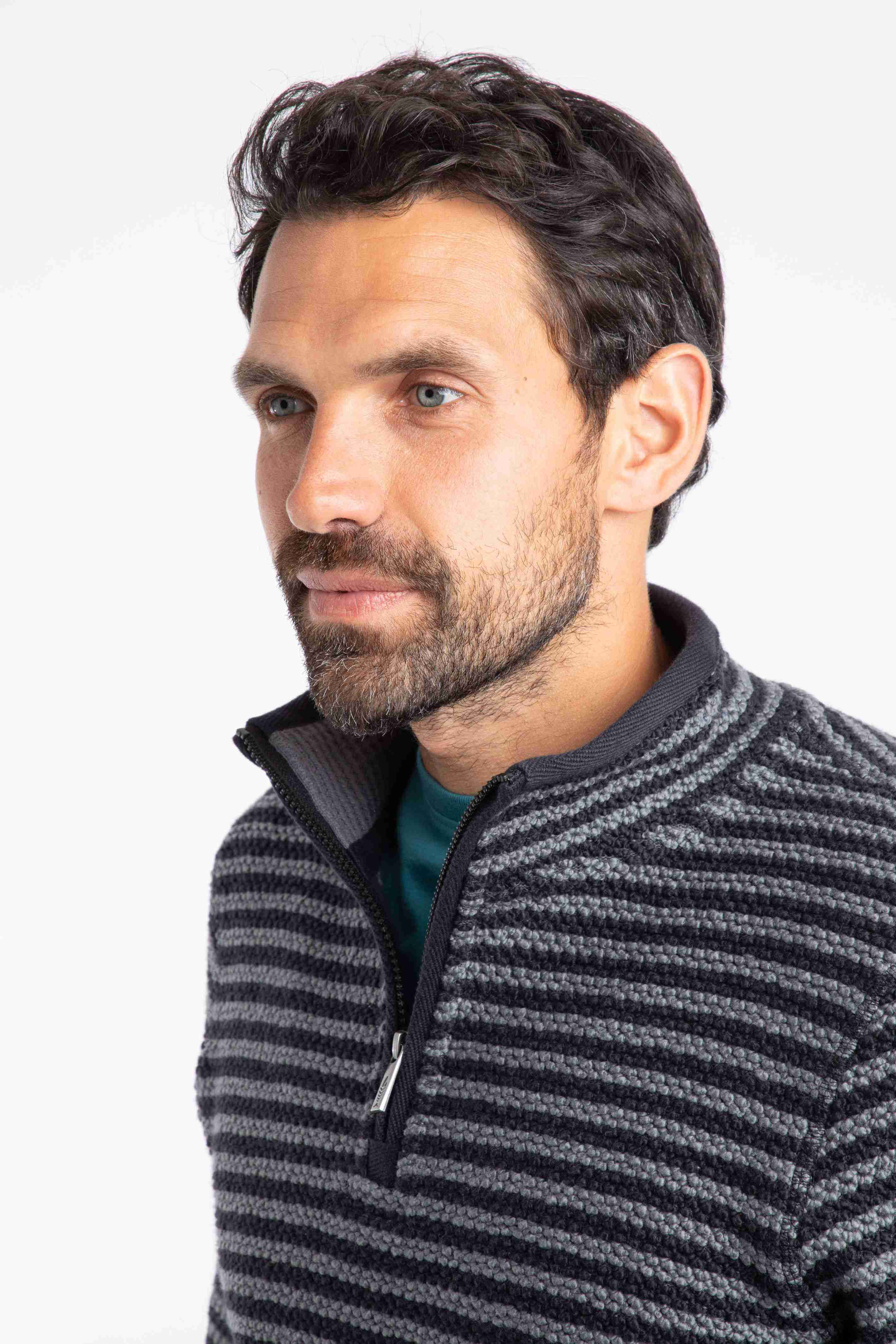 Shorling 1/4 Zip Striped Macaroni Sweatshirt Black