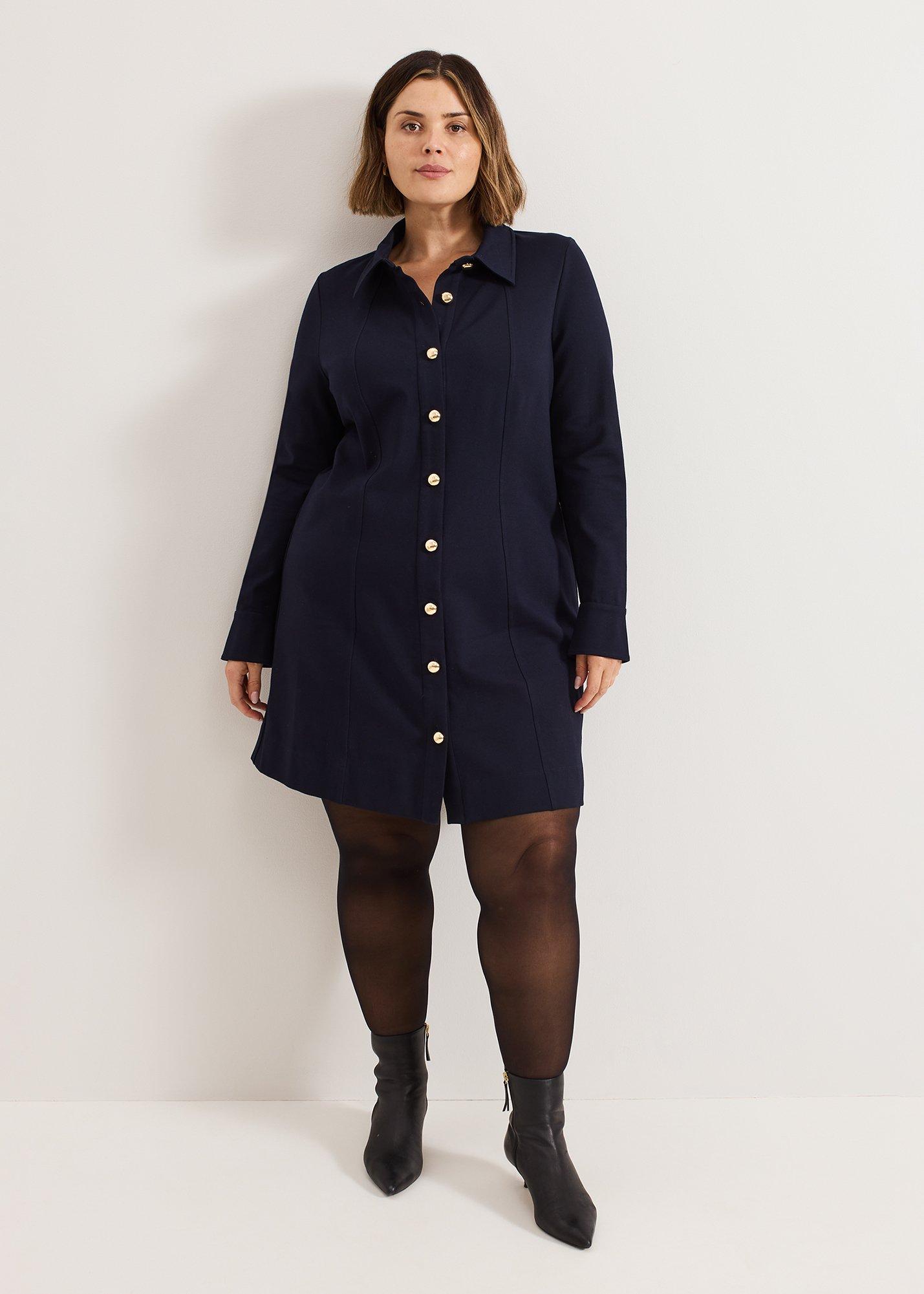 Mavery Navy Button Through Mini Dress
