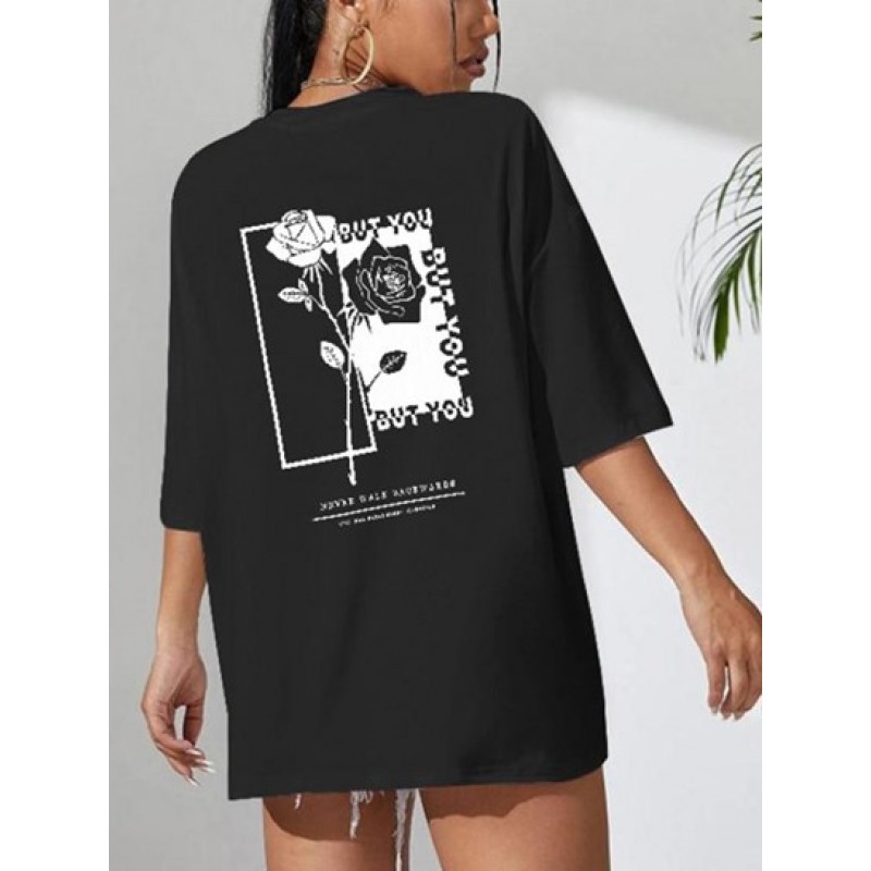 Drop Shoulder But You Rose Print T Shirt AQ5727