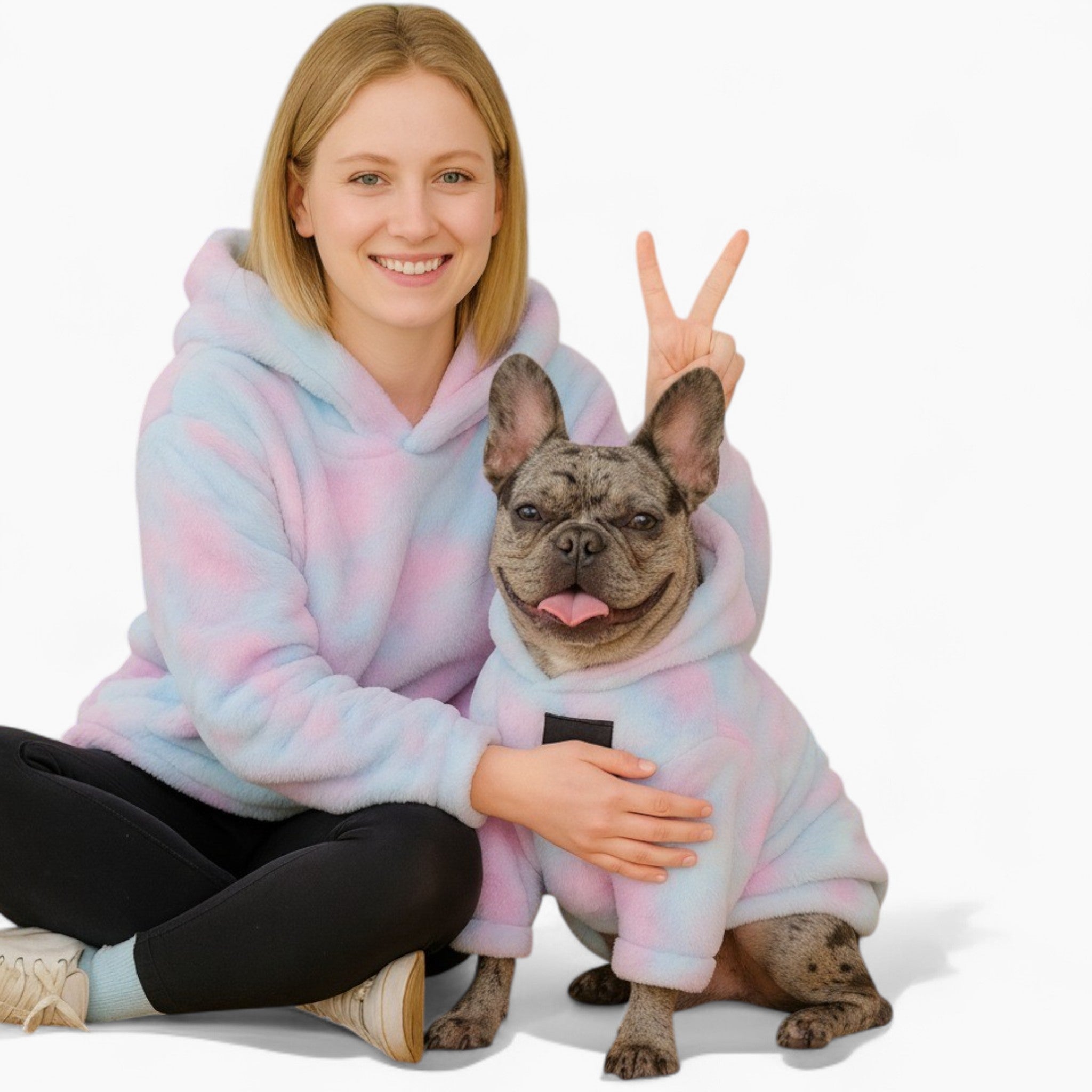 Lifestyle-Driven Furora Frenchie Human Matching Hoodie – Rainbow Tie-...