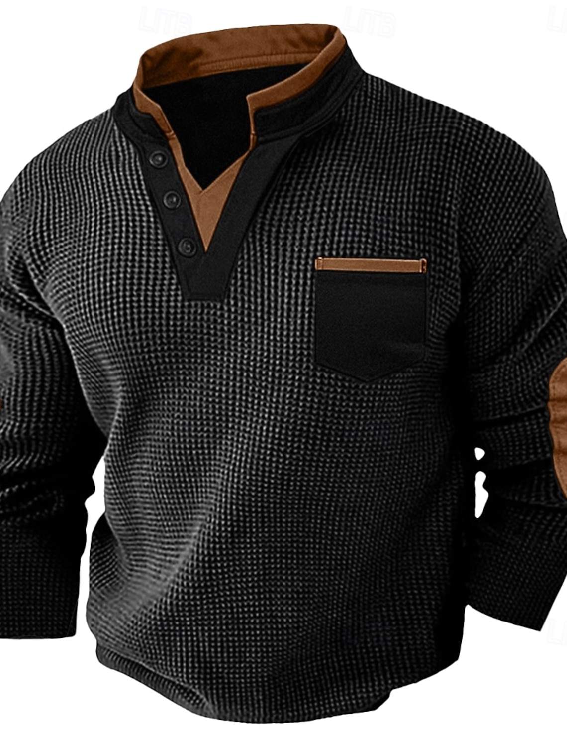 Men's Waffle Tee Henley Shirt Long Sleeve V Neck Spring & Fall Solid