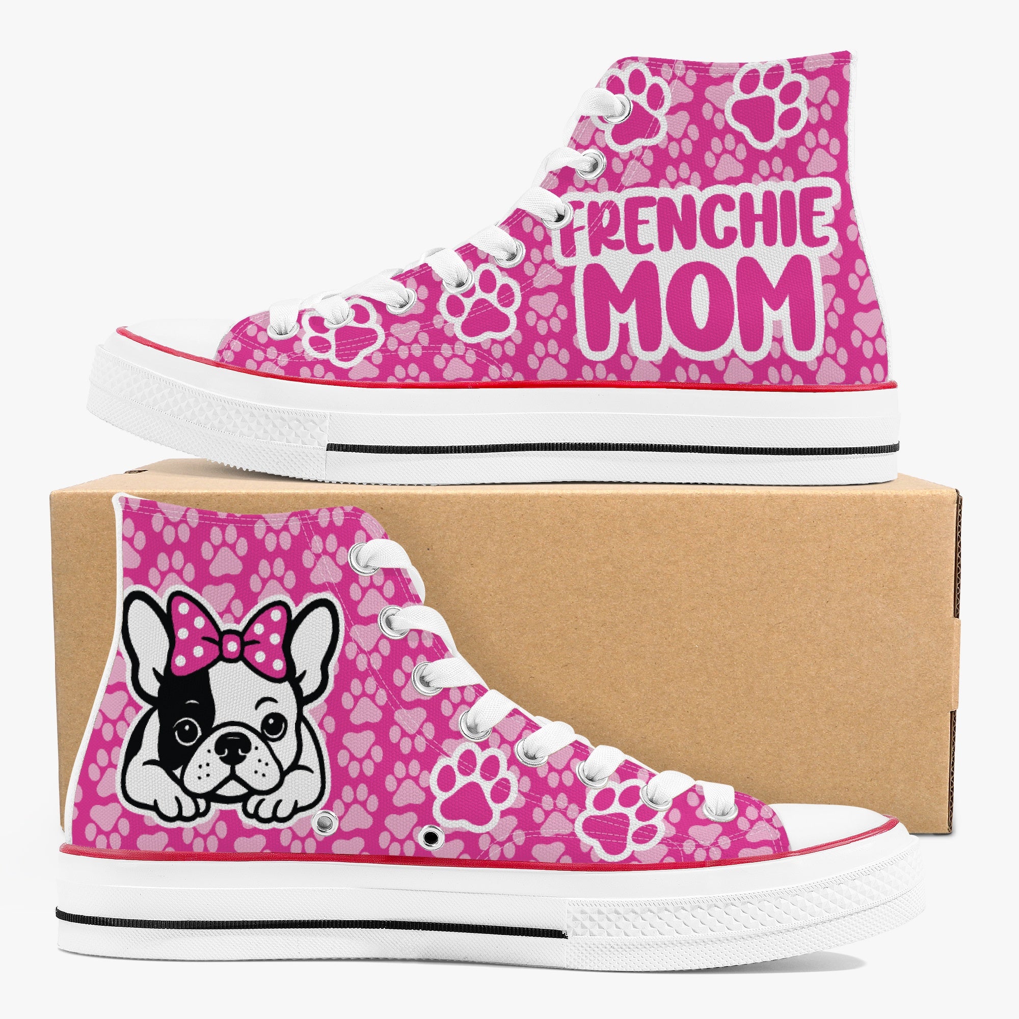 Kevin - Casual High-top Canvas Shoes Frenchie Themed Wear