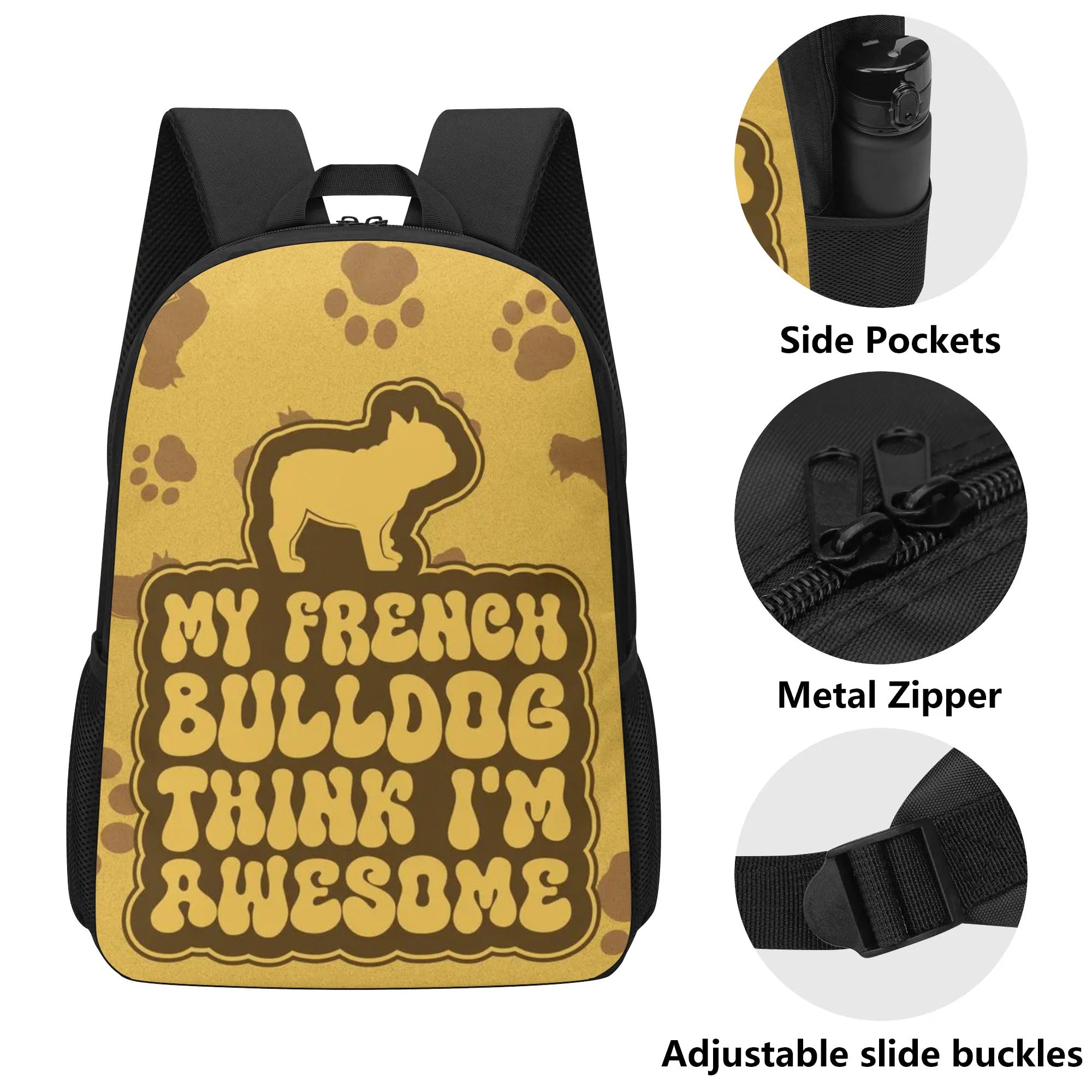 French Bulldog Archie 17 Inch Backpack Cute Frenchie Essential