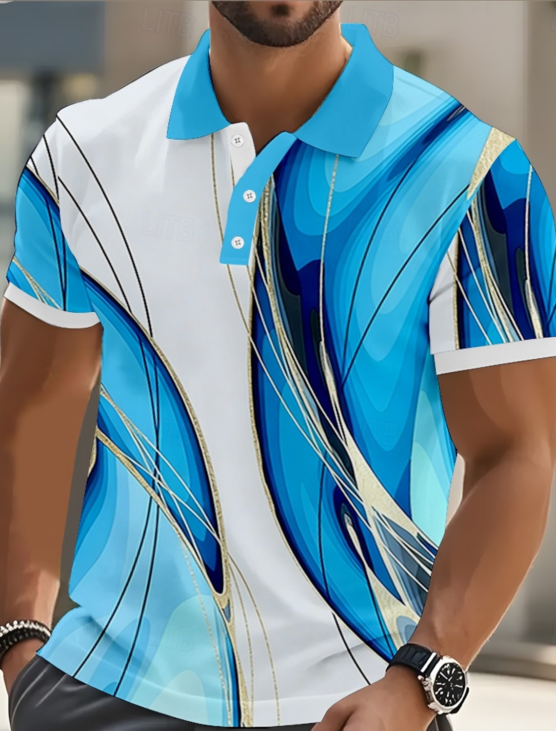 Men's Marble Polo Short Sleeve Shirts Collared Casual Athleisure