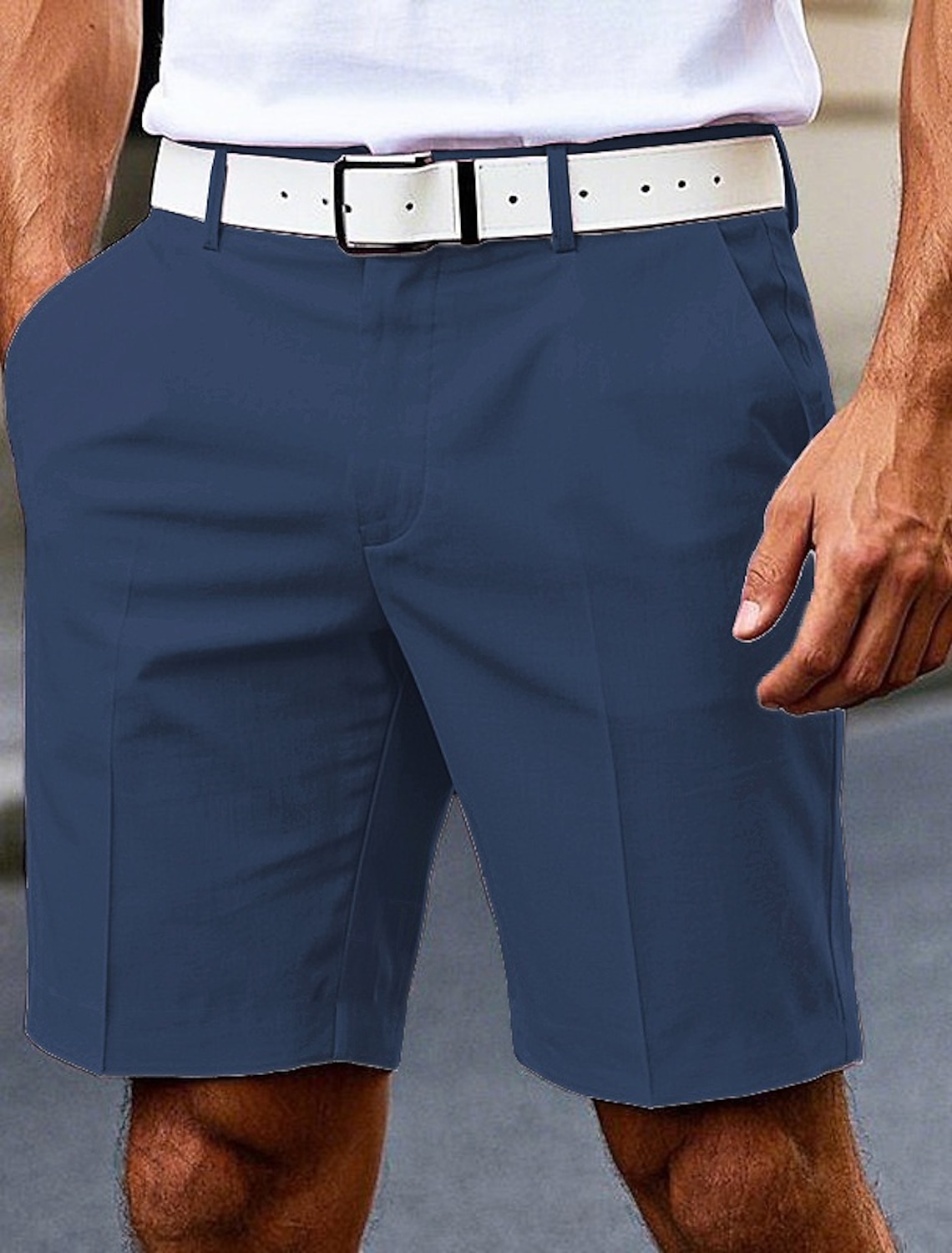 Men's Dress Shorts Burmuda Shorts Work Shorts Pocket Plain Comfort Knee Length Outdoor Business Fashion Casual Black White