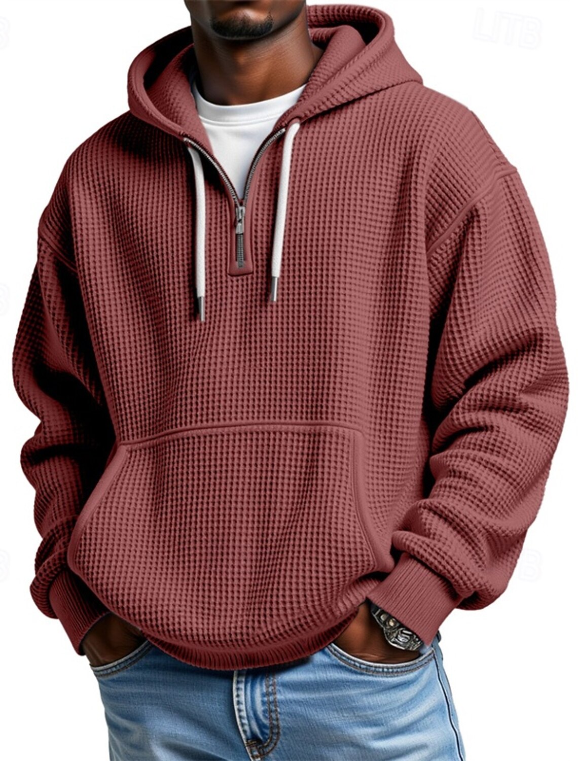 Men's Straight Leg Sweatpants Waffle Pants Drawstring Lattice