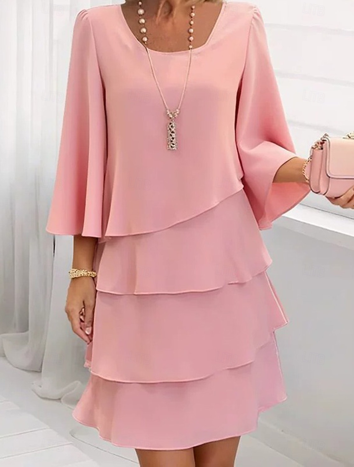 Women's Mini Dress Chiffon Dress Wedding Guest Dress Tiered Dress Fashion Modern Outdoor Holiday Going out Regular Fit Plain Half Sleeve Crew Neck Blue Black Pink Spring Fall