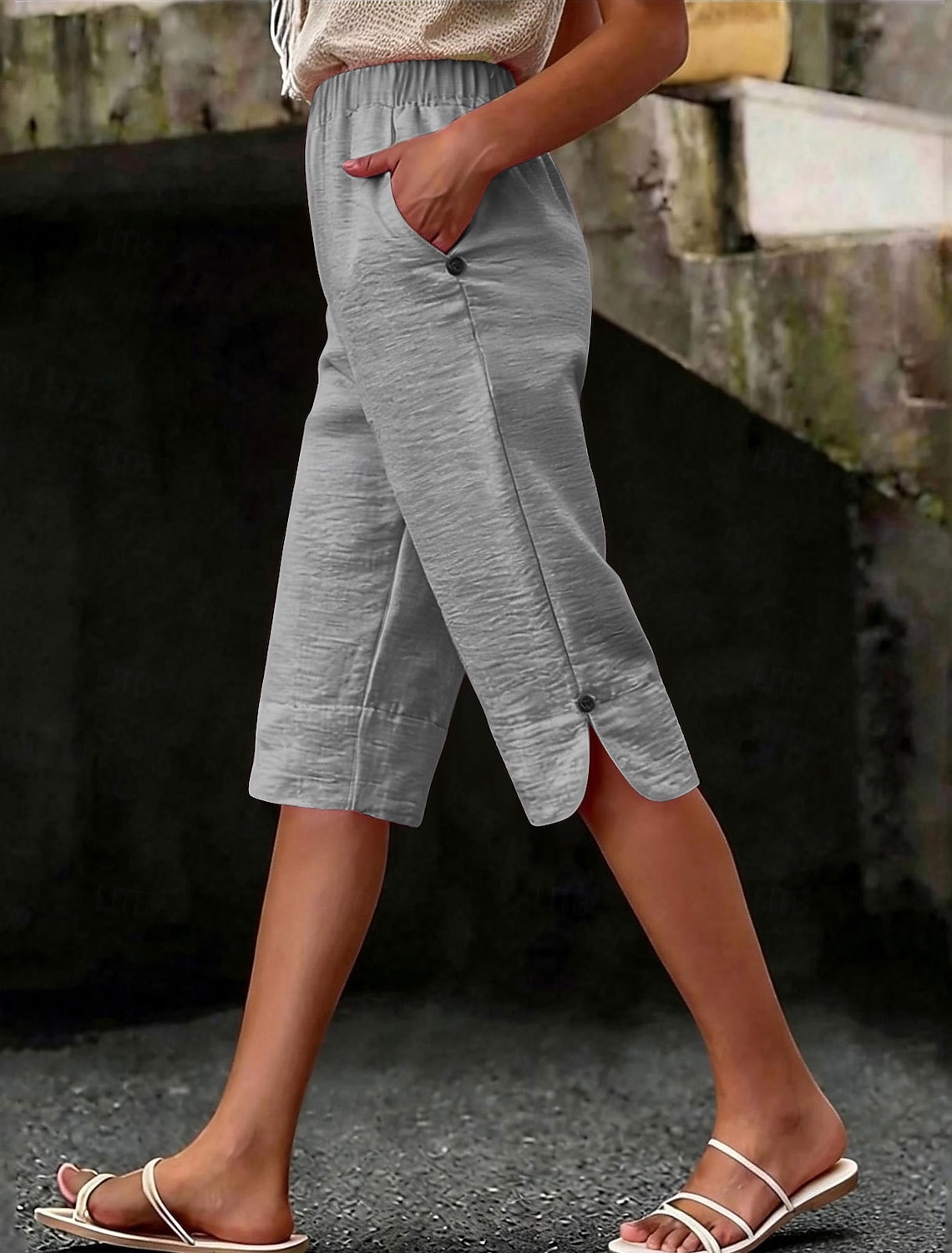 Women's Capri Pants Vacation Basic Calf-Length High Waist Comfortable Inelastic Daily Wear Black White Dark navy Light Blue Summer Spring Regular Fit