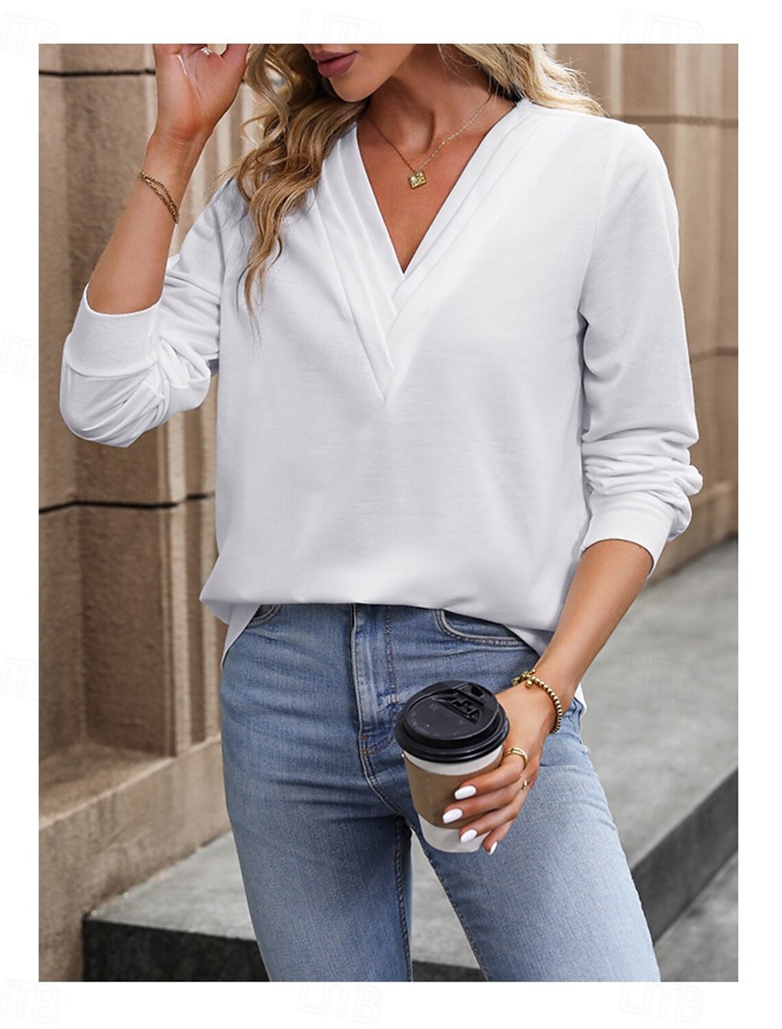 Women's Blouse Stylish Modern Long Sleeve Regular Tops V Neck Work Daily Spring Fall