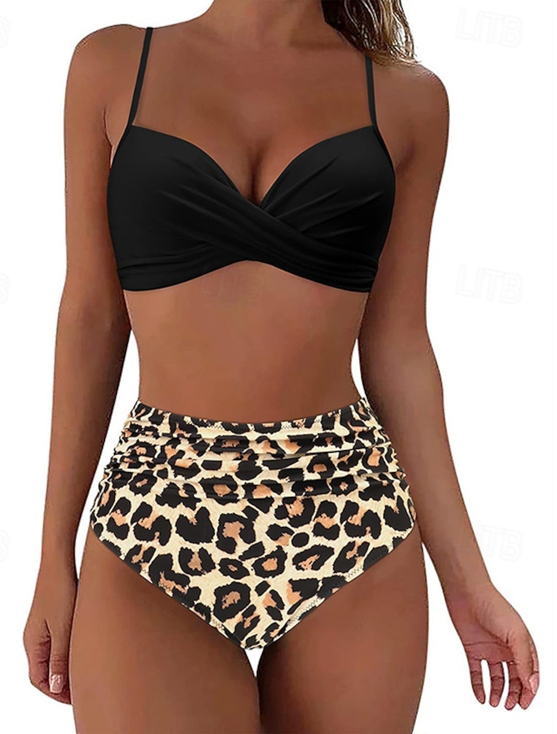 Women's Ruched Swimsuit Bikini Sets Swimwear Solid Colored Swimwear Light Pink Black Breathable Sleeveless - Surfing Beach Swimming Summer
