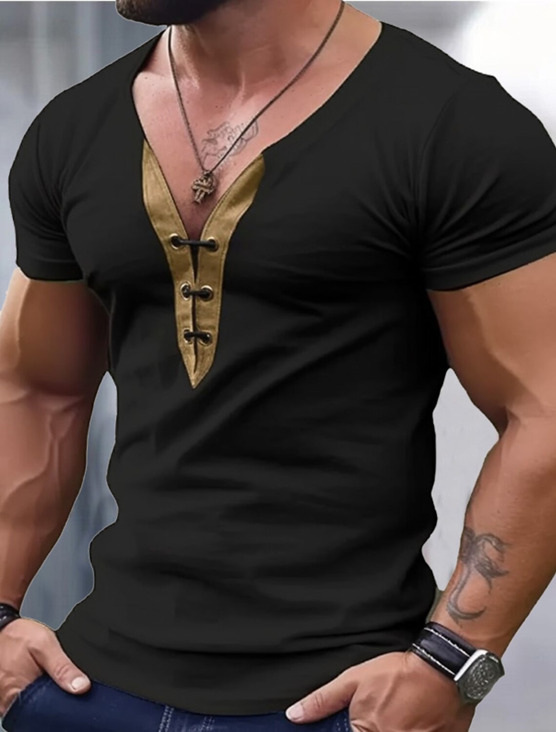 Men's T Shirt Tee Top Long Sleeve V Neck Spring & Summer Plain Fashion