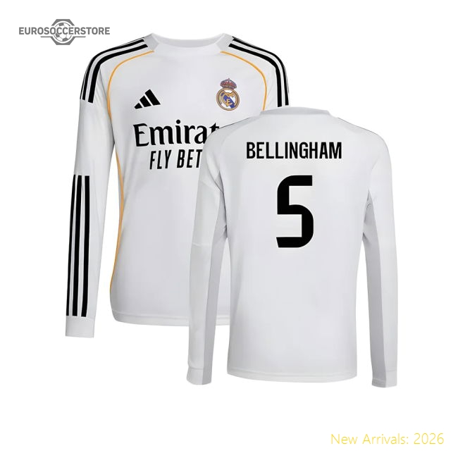 Authentic 2025-2026 Real Madrid Long Sleeve Home Shirt (Kids) (Bellingham
