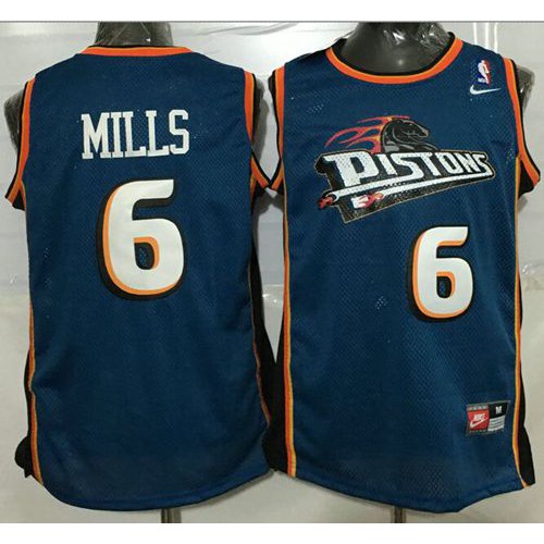 Detroit Pistons #6 Terry Mills Blue Throwback Stitched NBA Jersey Mens