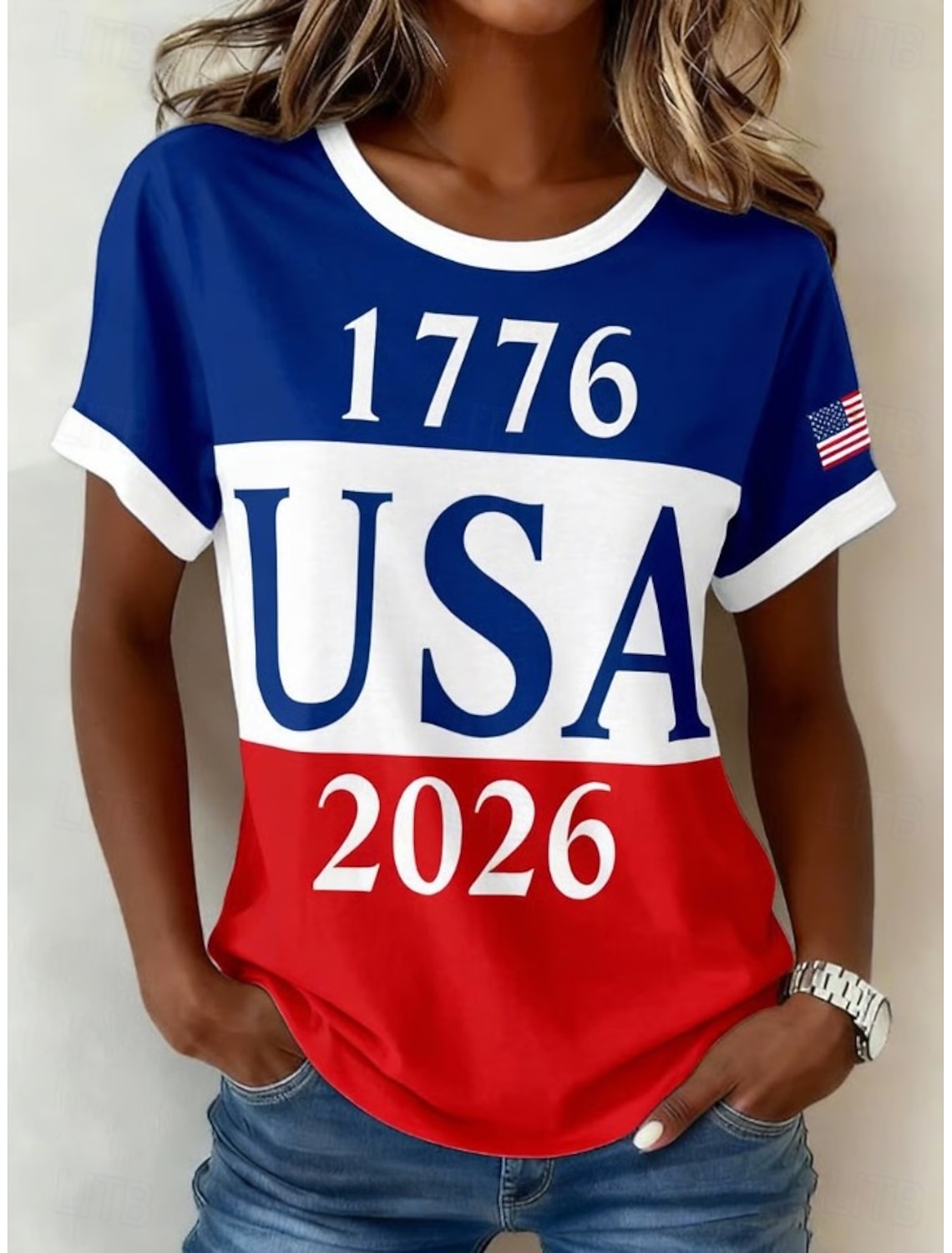 Independence Day American Anniversary Patriotic Women's T Shirt Print Graphic Flag Vintage Stylish Classic Short Sleeve V Neck Regular Tops Daily Red Summer Spring