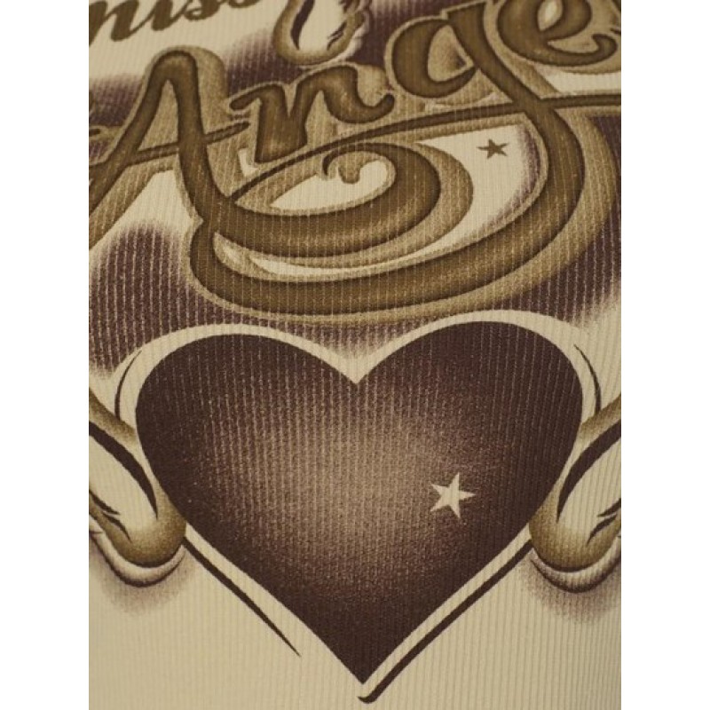 Heart Wing Angle Print Slit V Notched Crop Ringer T Shirt WE0738