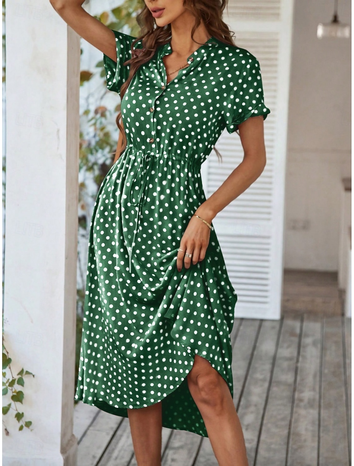Women's Midi Dress A Line Dress Vacation Casual Outdoor Going out Regular Fit Polka Dot Short Sleeve Turndown Blue Navy White Pink Summer Spring