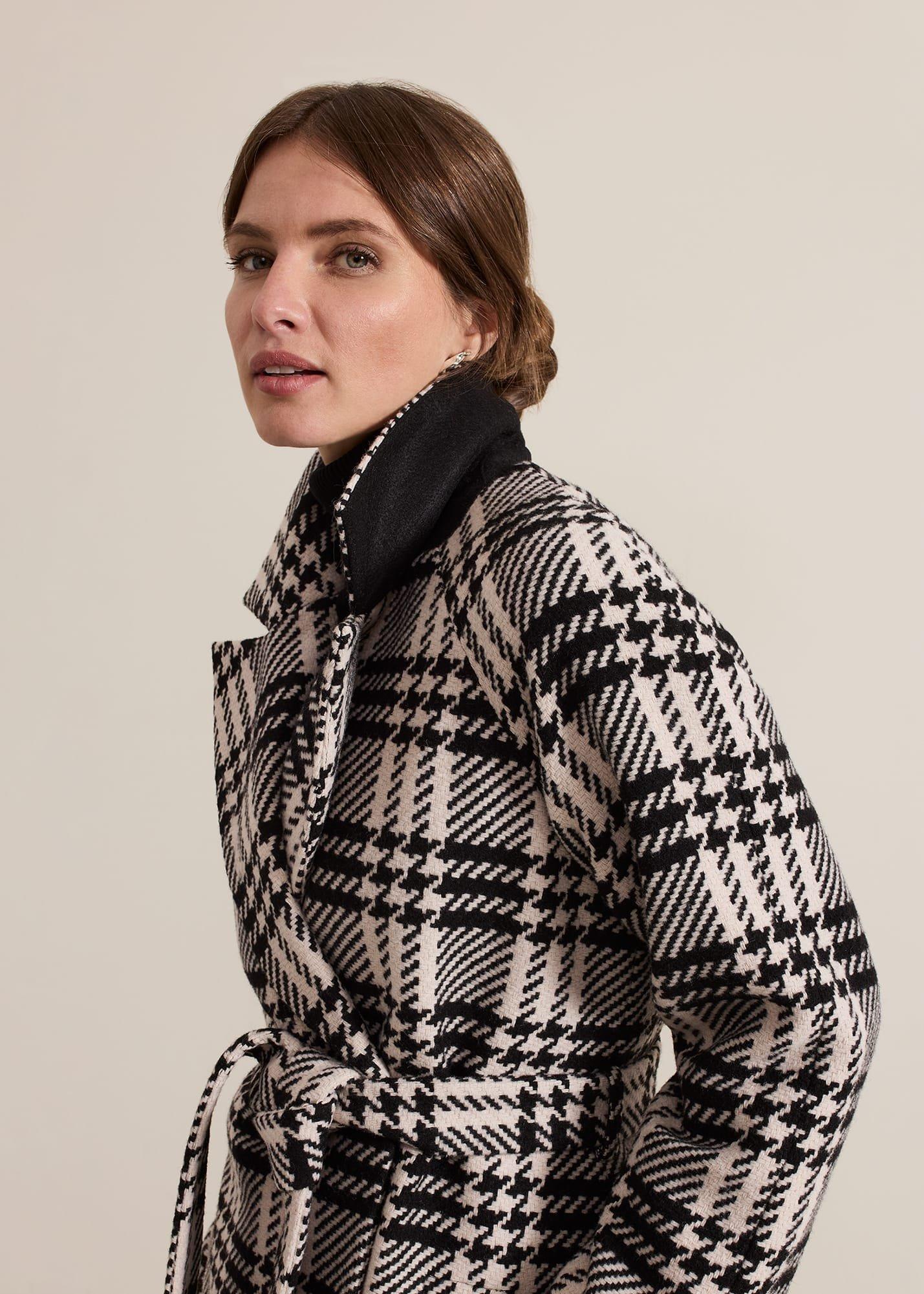 Petite Cassie Check Wool Wrap Coat