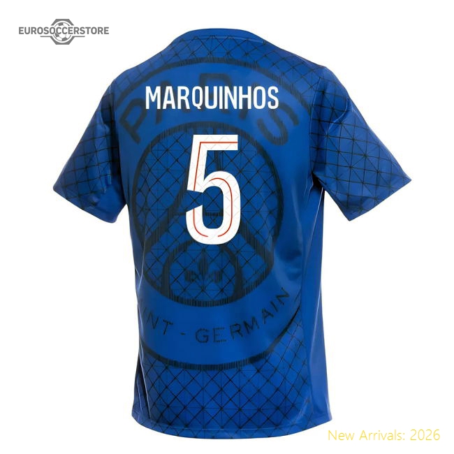 Supporter 2025-2026 Psg Academy Pro Home Pre Match Shirt (Royal) (Marquinhos
