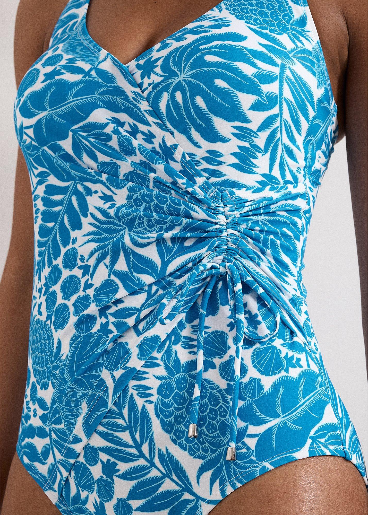 Turquoise Print Wrap Swimsuit