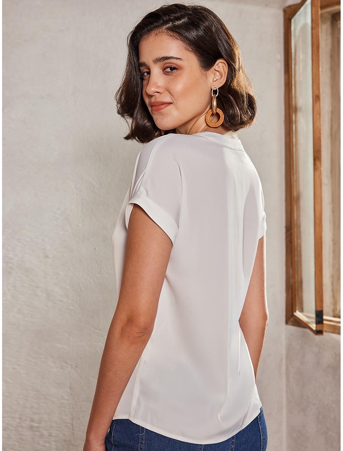 Women's Plus Size Shirt Blouse Elegant Fashion Basic Plain Regular Tops Short Sleeve V Neck Regular Fit Casual