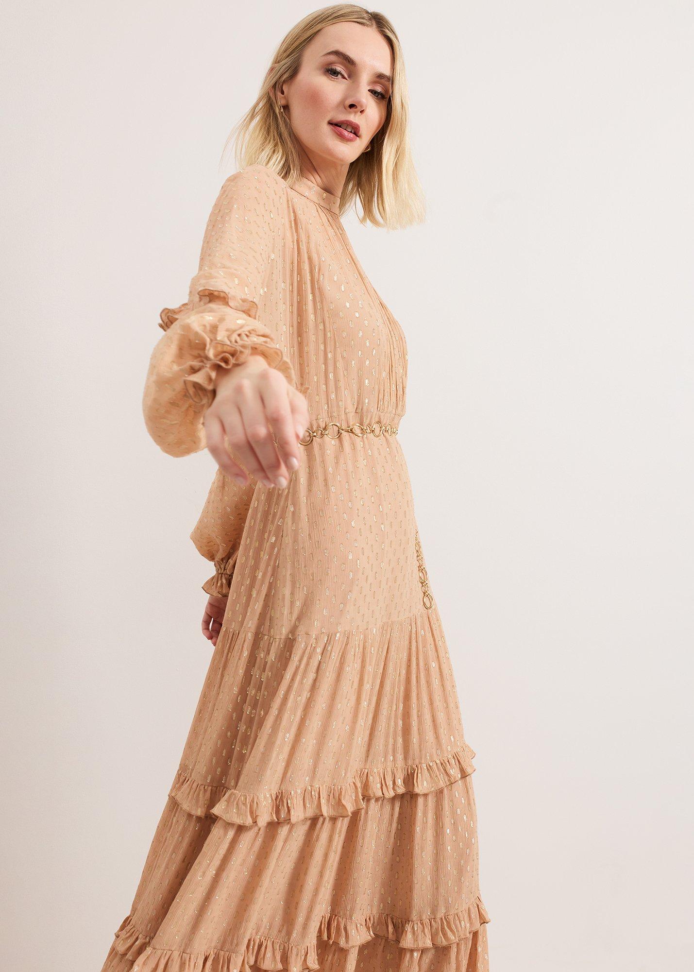 Priscilla Shimmer Ruffle Maxi Dress