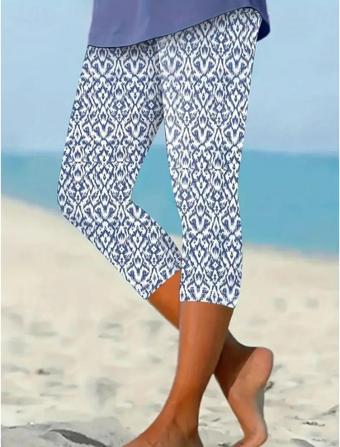 Women's Leggings Capri Pants High Elasticity Fashion Streetwear Full Length Mid Waist Floral Printing Thermal Warm Breathable Soft Outdoor Daily Beach Buff Black Blue Sky Blue Summer Spring