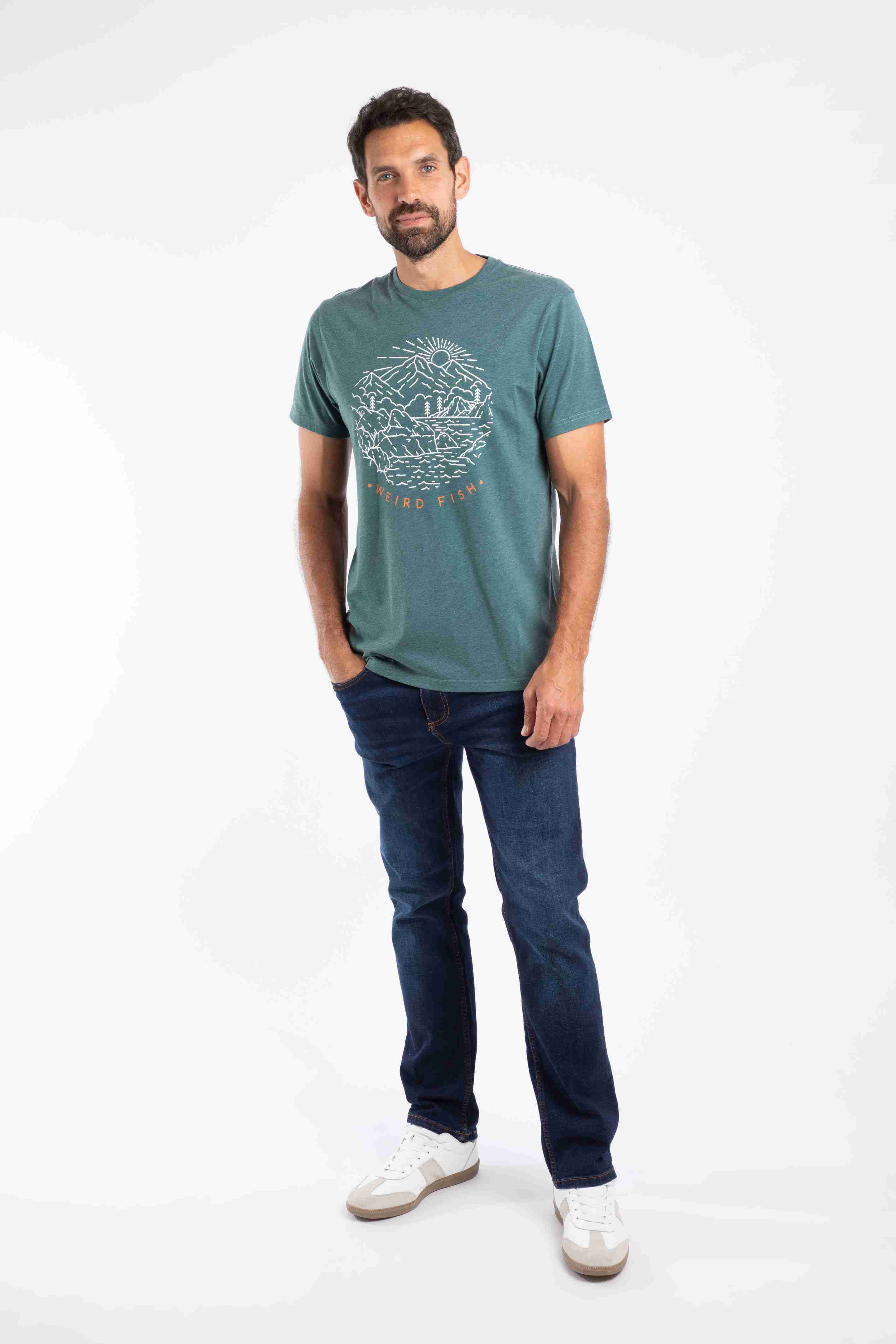 Lakes and Peaks Front Print Graphic T-Shirt Cedar Green