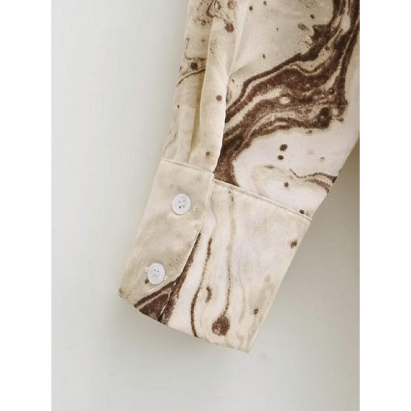 Marble Print Drop Shoulder High Low Shirt PU5959