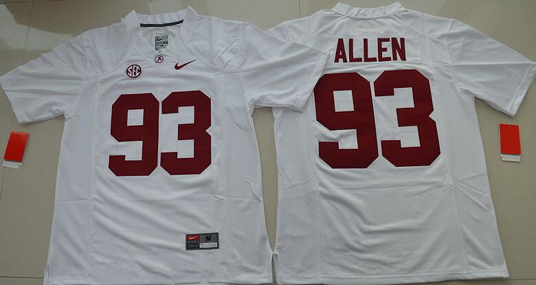 Men's Bama Crimson Tide White 2024 match worn Jonathan Allen #93