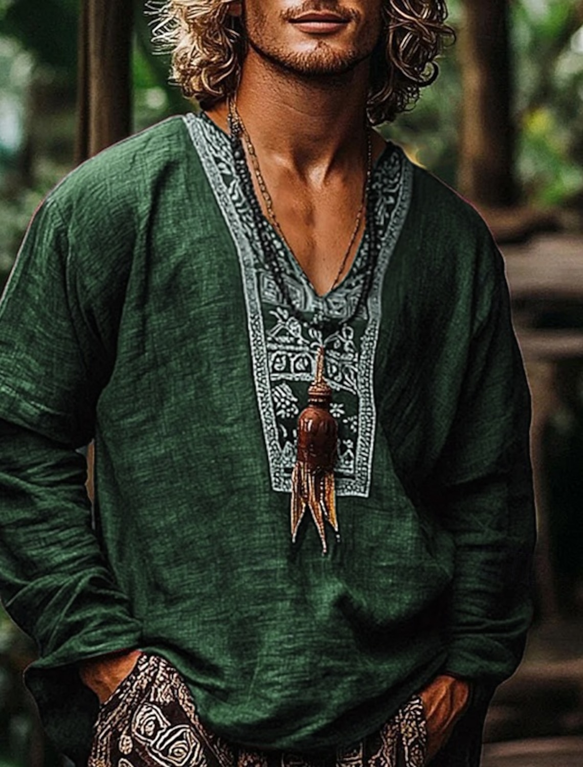 Men's Shirt Linen Popover Summer Beach Wear Retro Shirts Ethnic