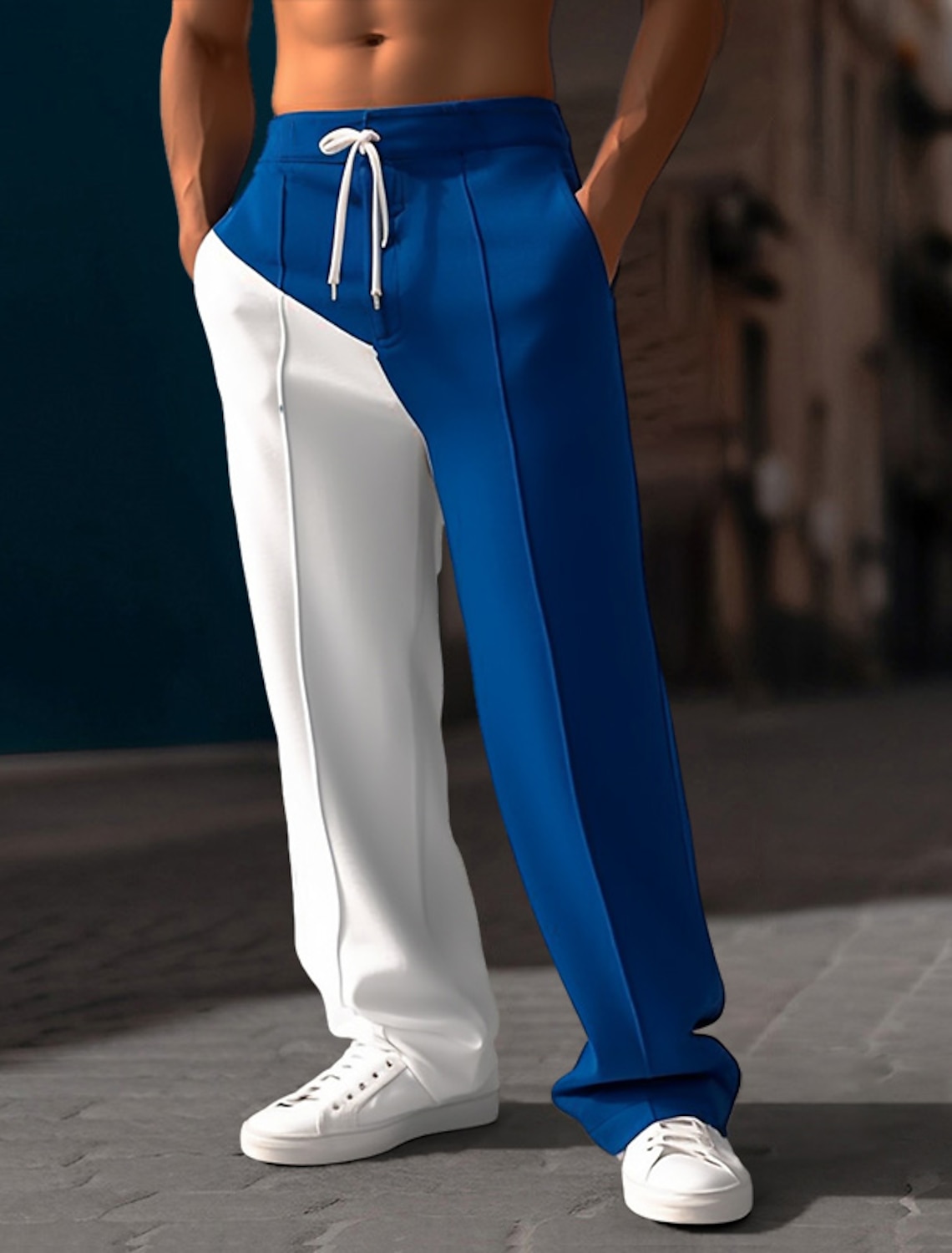 Men's Sweatpants Joggers Trousers Straight Leg Sweatpants Pleated Pants Drawstring Patchwork Elastic Waist Color Block Comfort Breathable Casual Daily Holiday Sports Fashion Blue Black